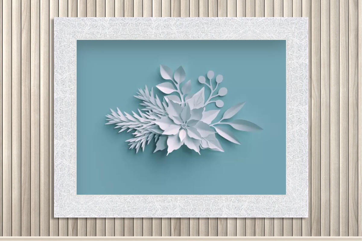 Paper quilt framed and hung