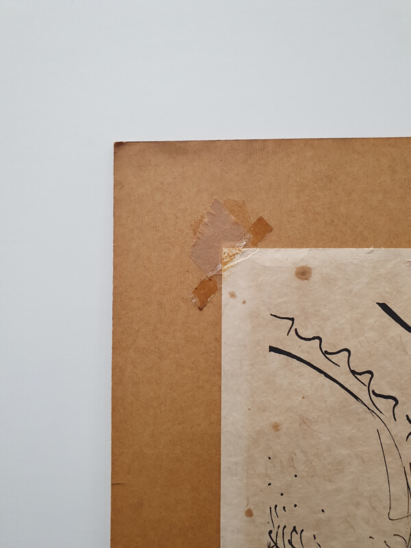 Poor old sellotape hinging Hinged artwork with old cellotape