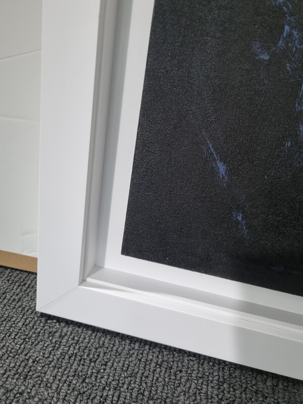 Wild woman canvas double float frame corner Double float frame corner detail